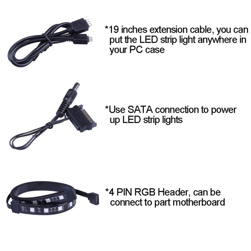 DS leddess RGB LED Strip Computer Lighting via Magnet with Controller for Desktop Computer Case Mid Tower Full Tower (24Key Remote,2 in 1,30CM,R Series) - Image 4